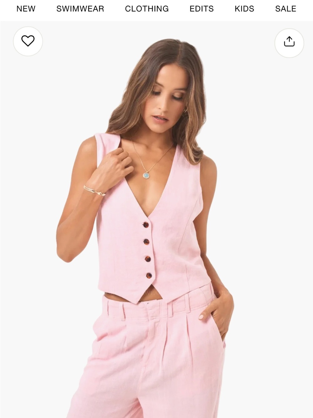 l*space Pink Linen Vest and Trousers Set